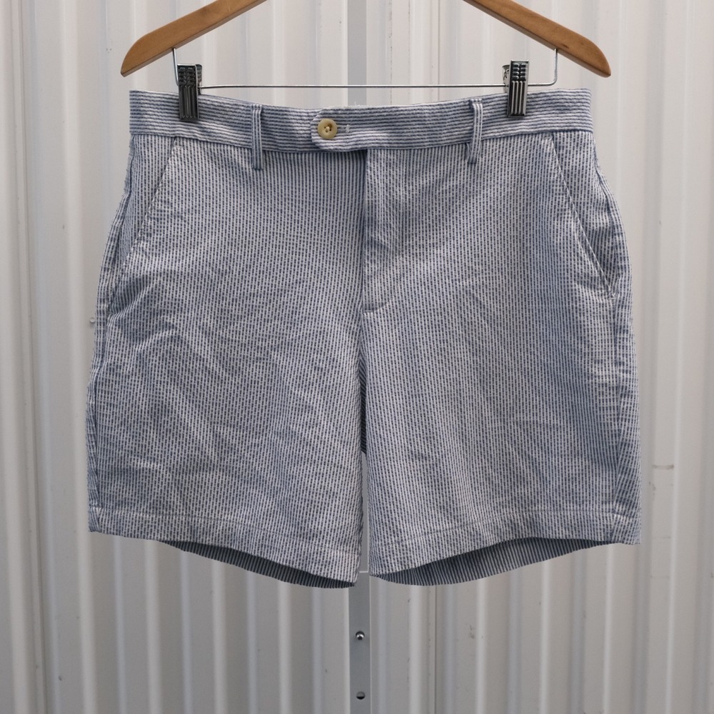 Banana Republic Chino Shorts Mens 32 Blue White Striped Seersucker Style